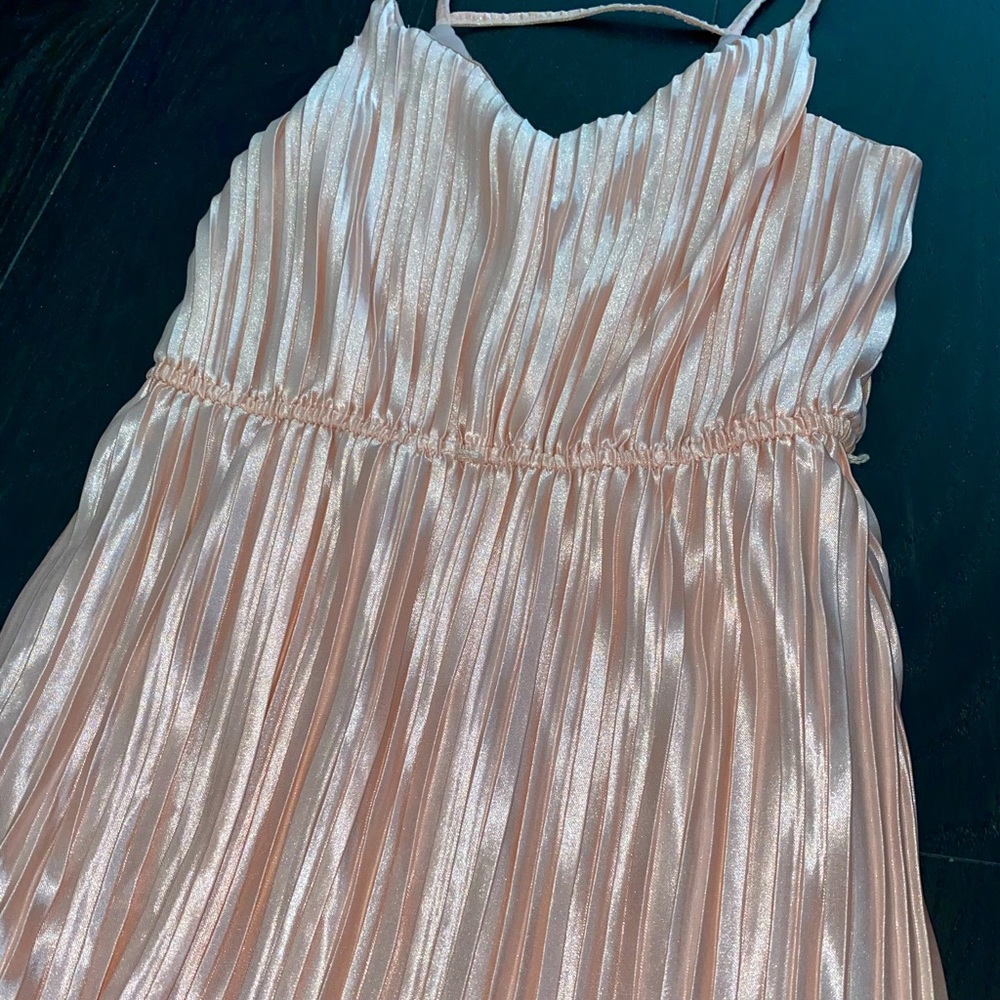 Pink Satin Pleated Dress